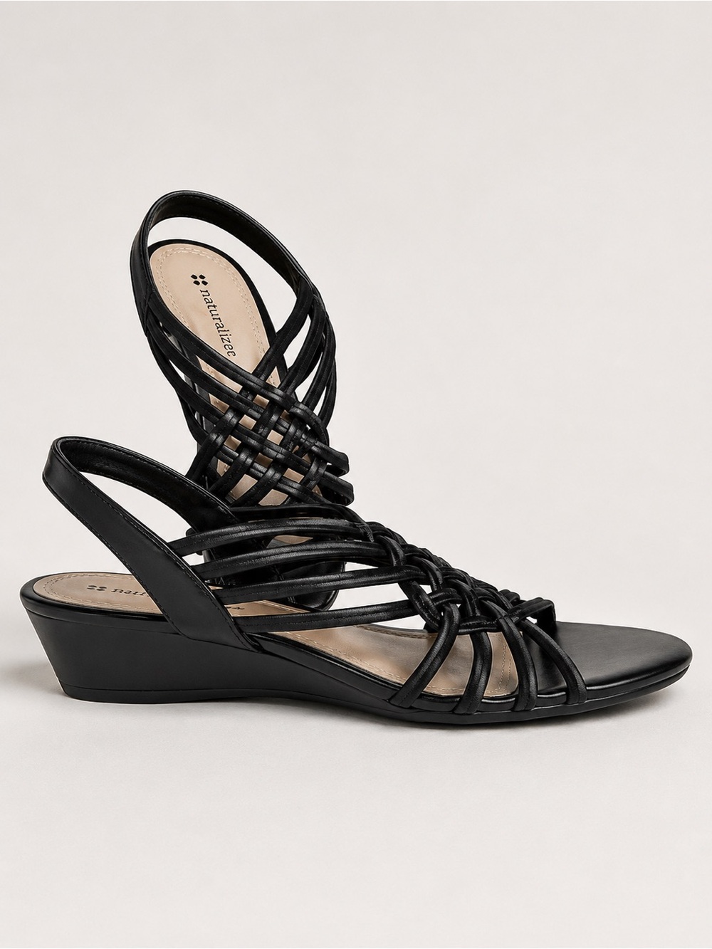 Naturalizer Black Strappy Wedge Sandals Women’s Size 7M Comfort Dress Slingback